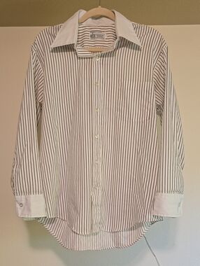 Vintage Kmart Men's White Dress Shirt with Black Pinstripes
